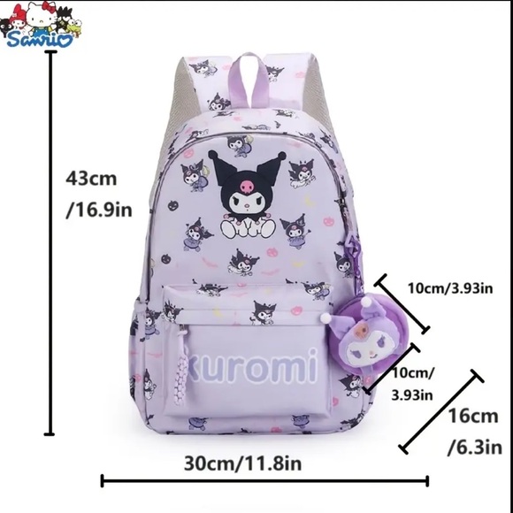 🆕 Hello Kitty - Kuromi - Kawaii - Nylon Backpack - Large Capacity - Purple - NIB - Picture 4 of 10